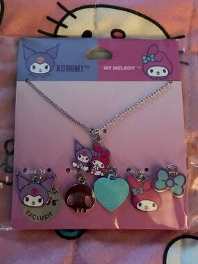 Sanrio Kuromi & My Melody Charm Necklace - Pink, Teal & Purple. Brand new!